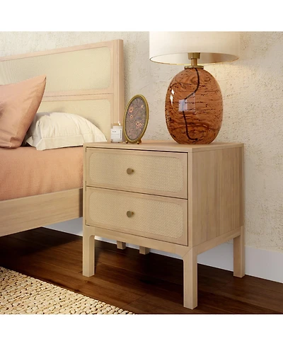 Plank+Beam Elio Rattan 2 Drawer Nightstand with Brass Knob