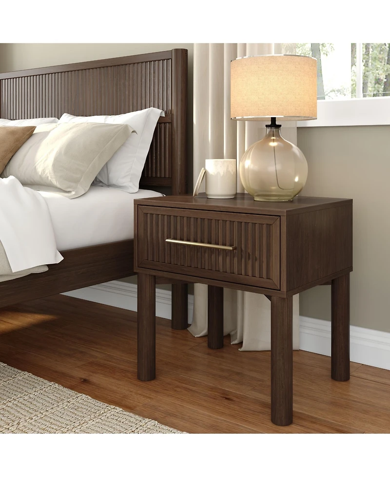 Plank+Beam Sera Fluted 1 Drawer Nightstand with Brass Handle