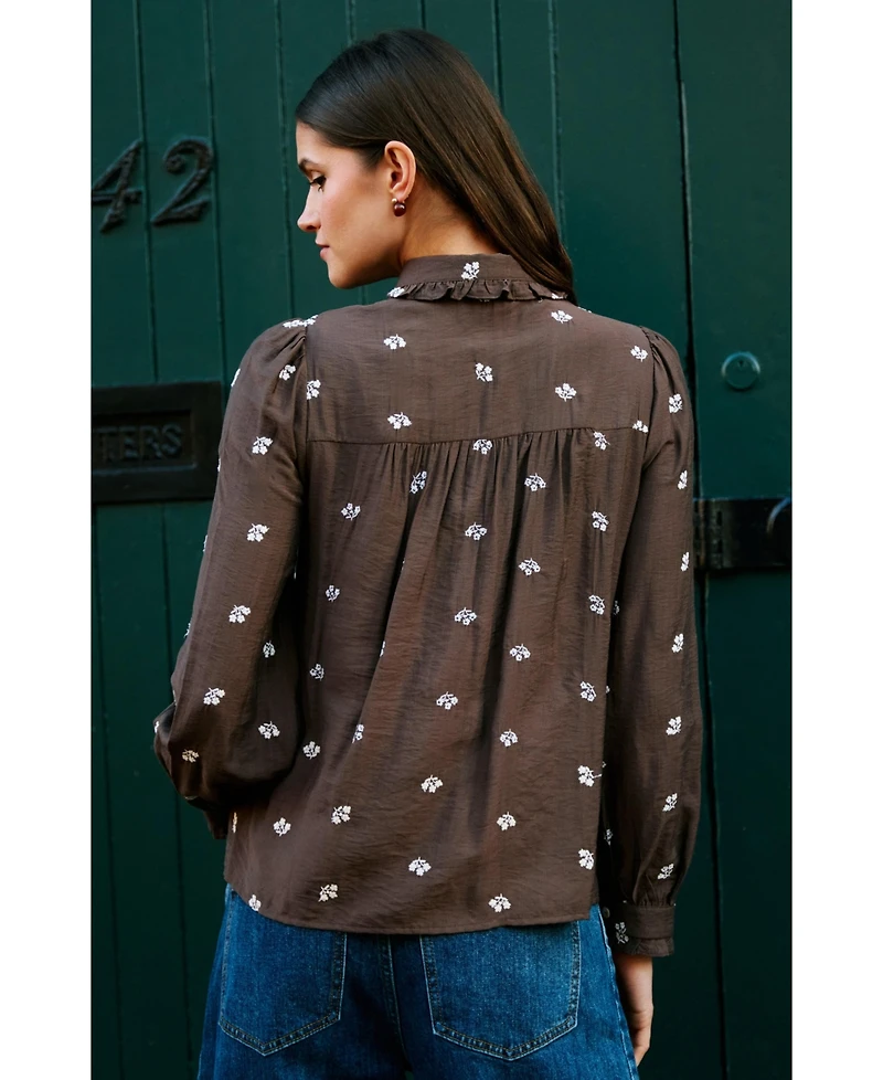 Yumi Women's Viscose Daisy Embroidered Shirt