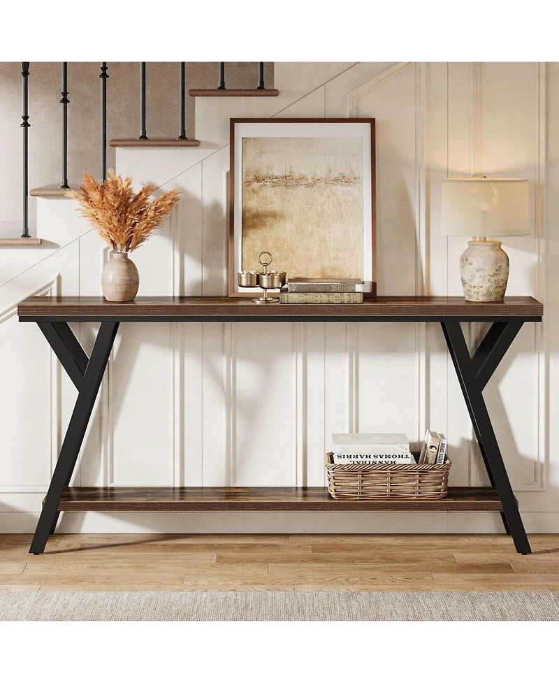 Tribesigns 70.9" Narrow Console Table: Industrial sofa table with 2-tier shelf for hallway, living room, entrance, foyer.