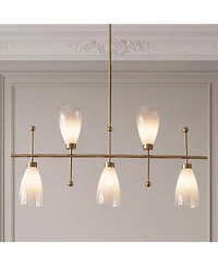 Tribesigns 5-Light Modern Linear Chandelier, Kitchen Island Pendant Light, Dining Room Adjustable Hanging Light Fixture