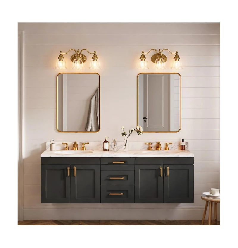 Tribesigns 3-Light Bathroom Light Fixtures, Modern Vanity Light with Clear Glass Shade, Bathroom Wall Lamp (Bulbs Not Included)