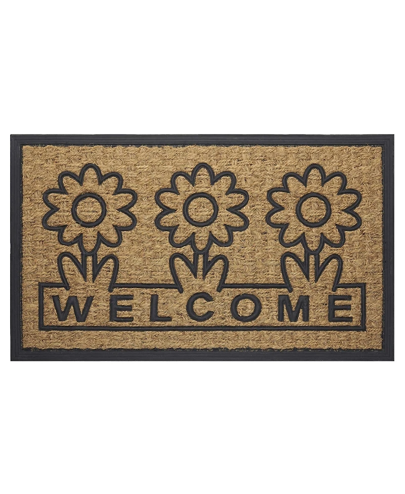 Kate Aurora Key West Welcome Daisies Coir Bristled Outdoor All Season Welcome Mat With Rubber Trim - 18"x30"