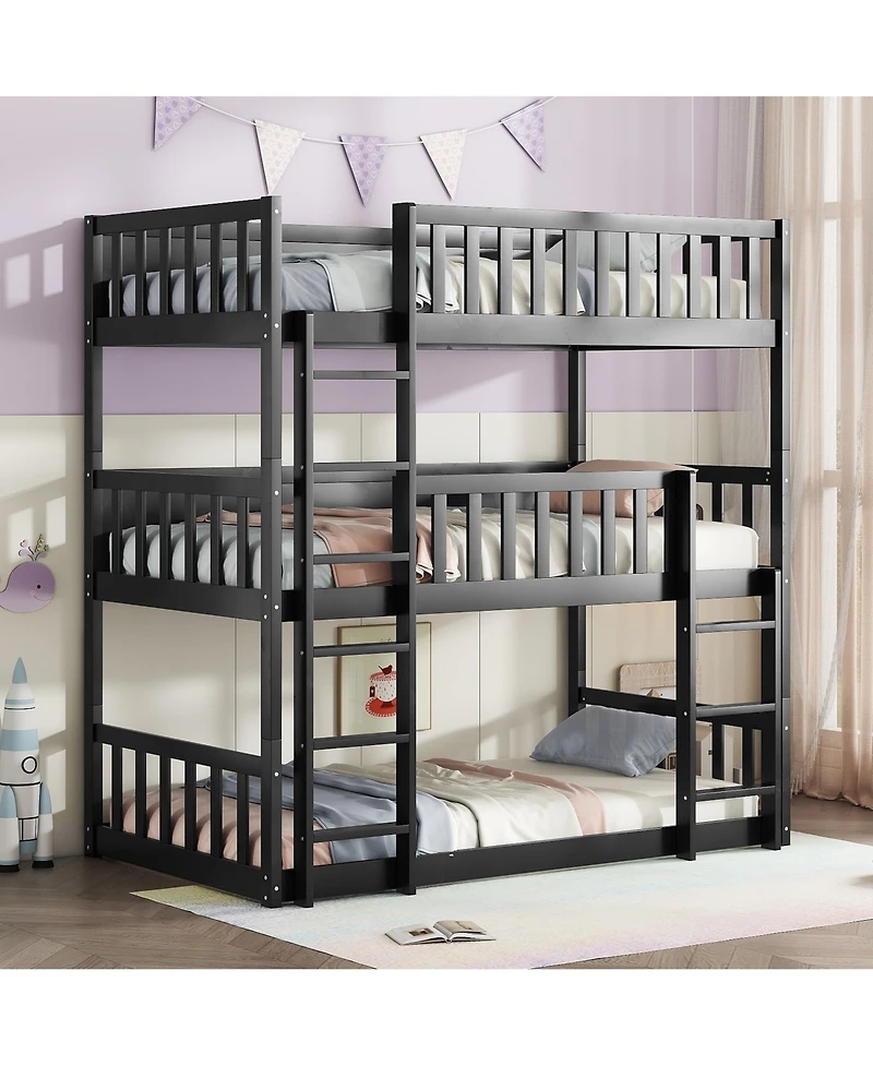 Sailvan Twin Triple Bunk Bed, with Ladders Guardrails,Detachable,Rubber Wood