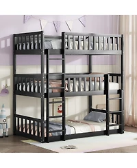 Sailvan Twin Triple Bunk Bed, with Ladders Guardrails,Detachable,Rubber Wood