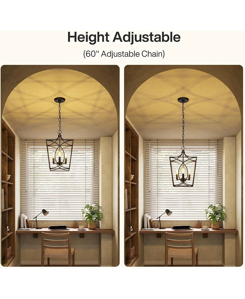 Tribesigns 4-Light Farmhouse Chandelier, Rustic Metal Cage Adjustable Industrial Hanging Pendant Light Ceiling Fixture