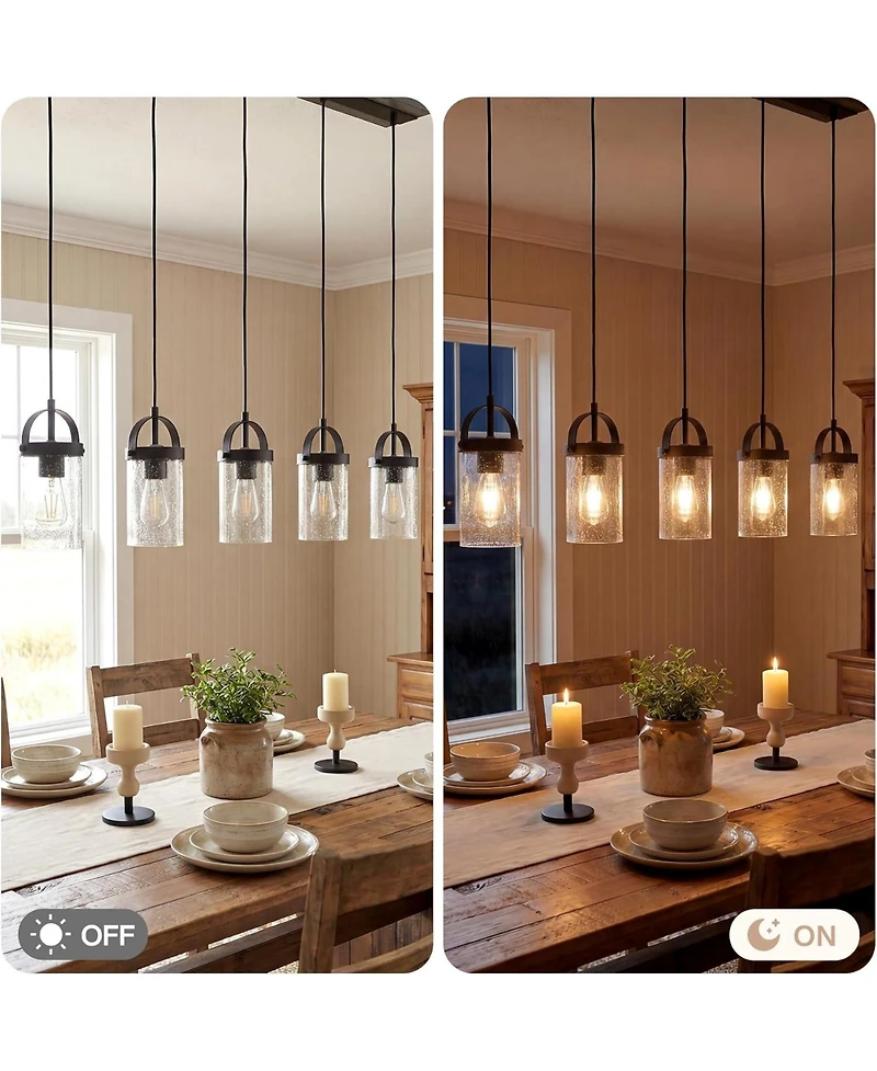 Tribesigns 5-Light Linear Chandelier, Farmhouse Kitchen Island Lighting with Seeded Glass Shades for Dining Room, Adjustable Height