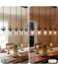Tribesigns 5-Light Linear Chandelier, Farmhouse Kitchen Island Lighting with Seeded Glass Shades for Dining Room, Adjustable Height