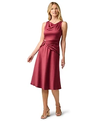 Adrianna Papell Women's Satin Cowl Neck Draped Midi Dress