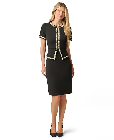 Adrianna Papell Women's Pearly Trim Peplum Stretch Sheath Dress