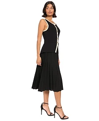 London Times Women's Colorblock A-Line Pleated Midi Dress