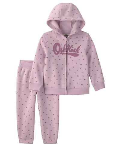 Osh Kosh Baby Girls' Long-Sleeve Oshkosh Logo Floral Fleece Hoodie and Pants, 2-Piece Set
