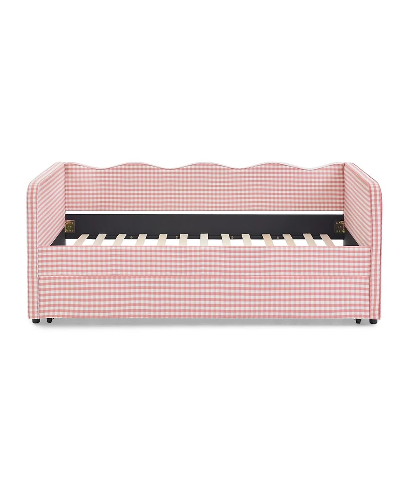 Streamdale Furniture Gingham Upholstered 3-in-1 Twin Daybed with Trundle and Storage