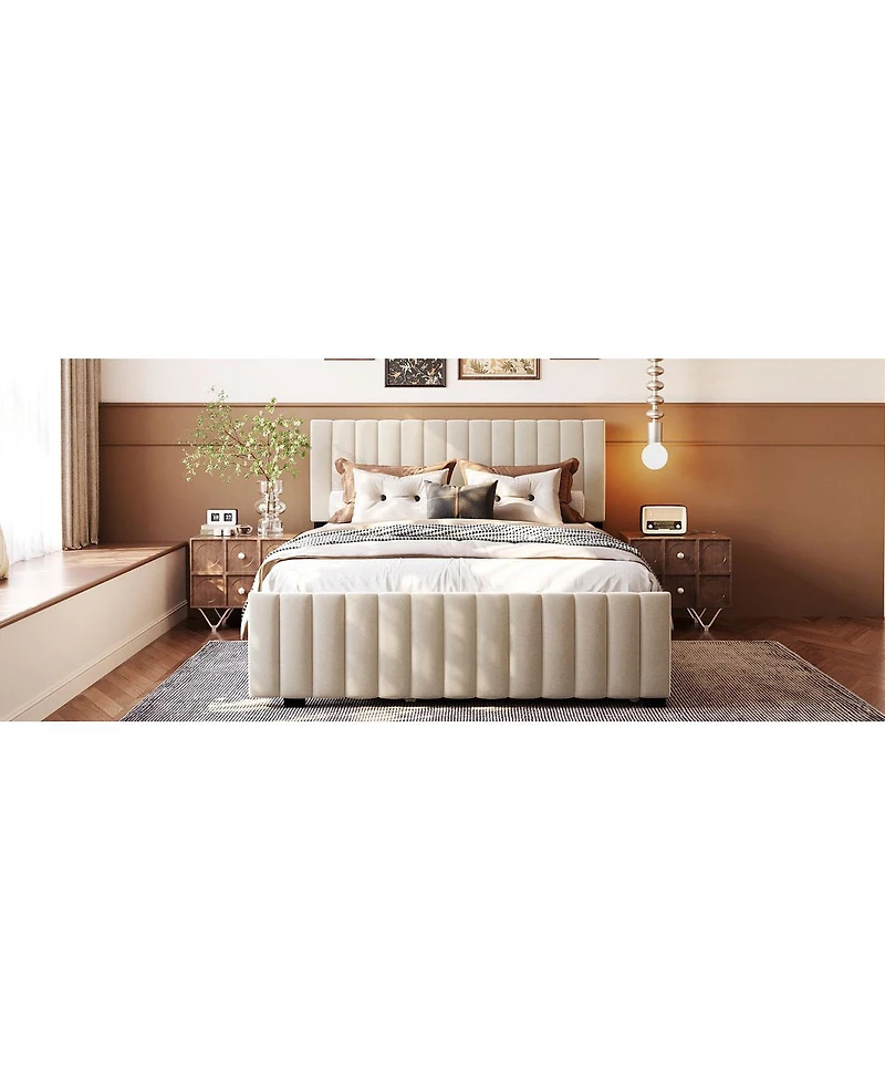 Streamdale Furniture Queen Size Velvet Upholstered Platform Bed with Twin Xl Size Trundle
