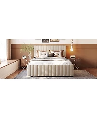 Streamdale Furniture Queen Size Velvet Upholstered Platform Bed with Twin Xl Size Trundle