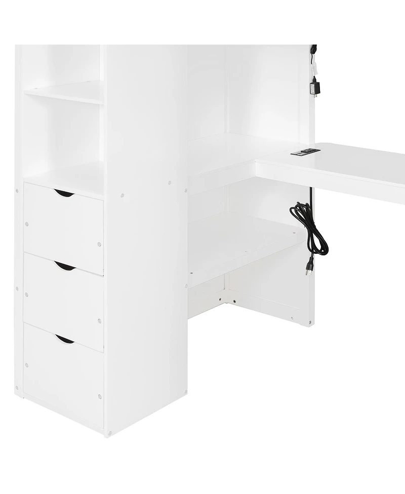 Streamdale Furniture Twin Wooden Gaming Loft Bed with Desk, Rgb Lights, Usb, and Storage