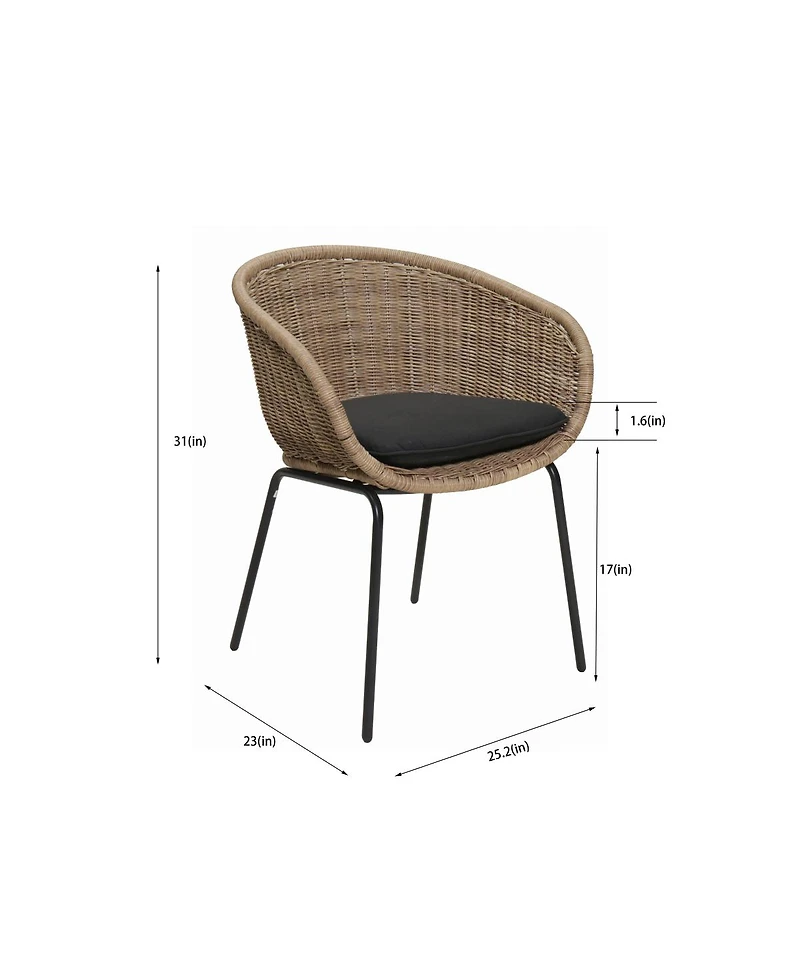 Streamdale Furniture Set of 2 Outdoor Wicker Rattan Bucket Chairs with Cushions