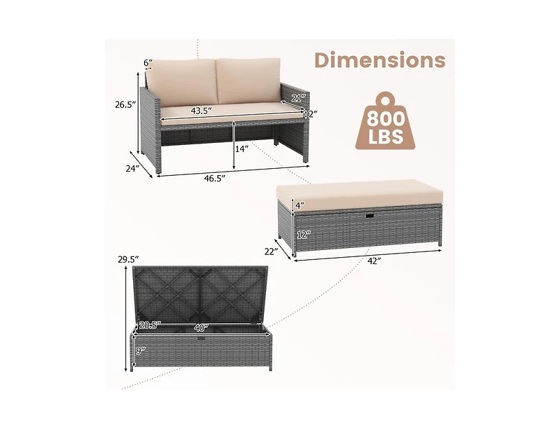 Boyel Living Outdoor Rattan Daybed Wicker Loveseat and 31 Gallon Storage Ottoman