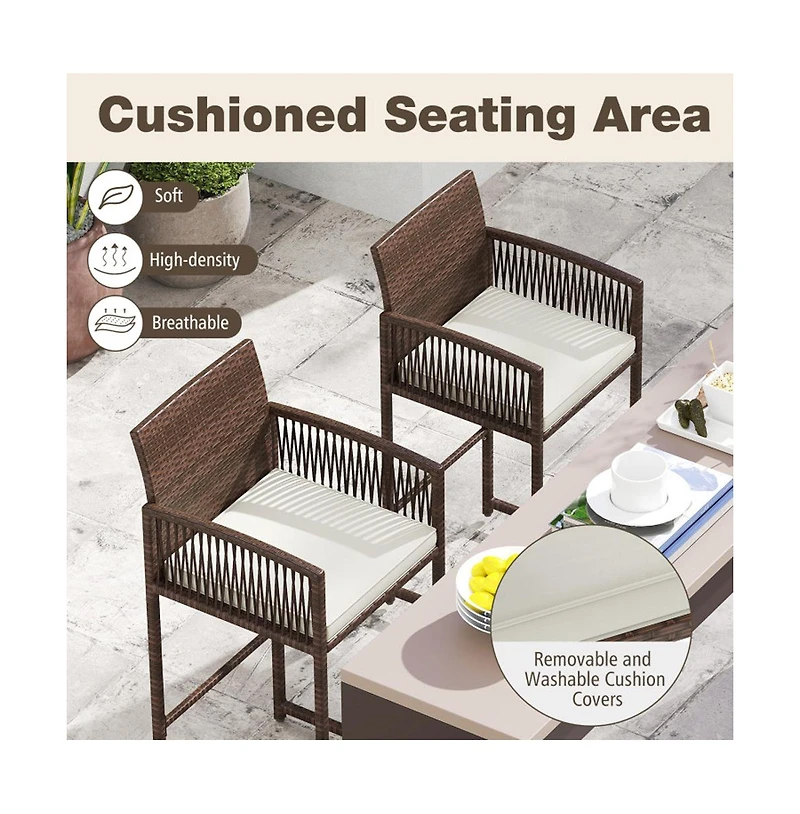 Boyel Living Outdoor Pe Wicker Bar Stools Set of 2 Patio Bar Height Chairs with Cushions