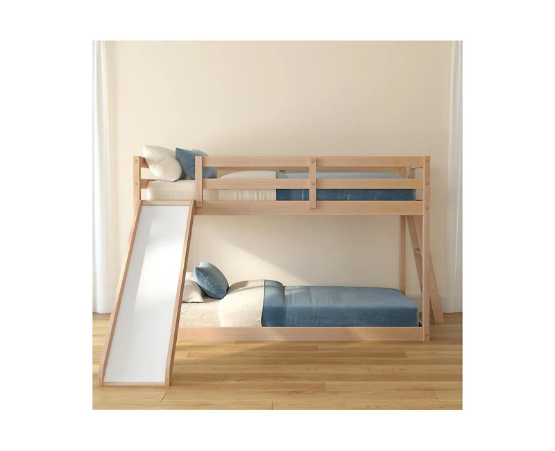 Grain & Grove Bear Plywood Twin/Twin Low Bunk With Slide