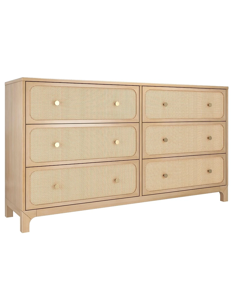 Max and Lily Elio/Rattan 6 Drawer Dresser