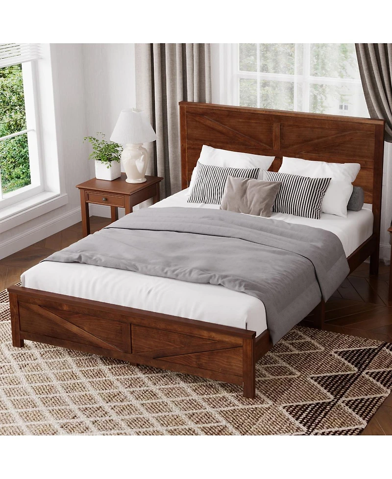Streamdale Furniture Farmhouse Queen Bed with Barn Door Headboard and Footboard