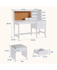 homfan Adjustable Kids Desk and Chair Set, Wooden Study Table with Tilting Desktop, Drawers and Cork Board, Ergonomic Workspace for Boys and Girls
