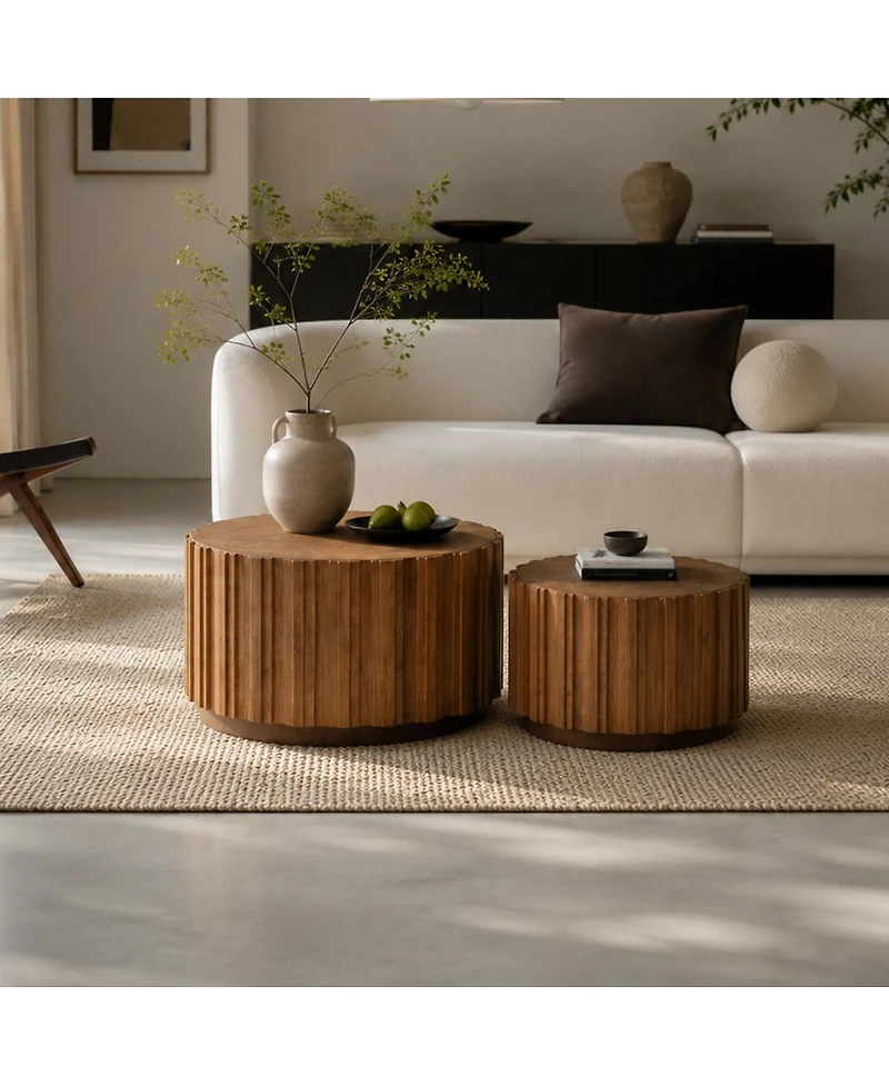 Streamdale Furniture Round Nesting Coffee Table Set, Wood with Slatted Body