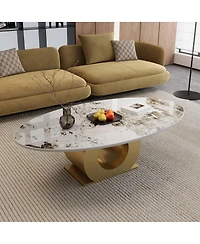 Streamdale Furniture 49.2" Oval Sintered Stone Coffee Table with Stainless Steel Base