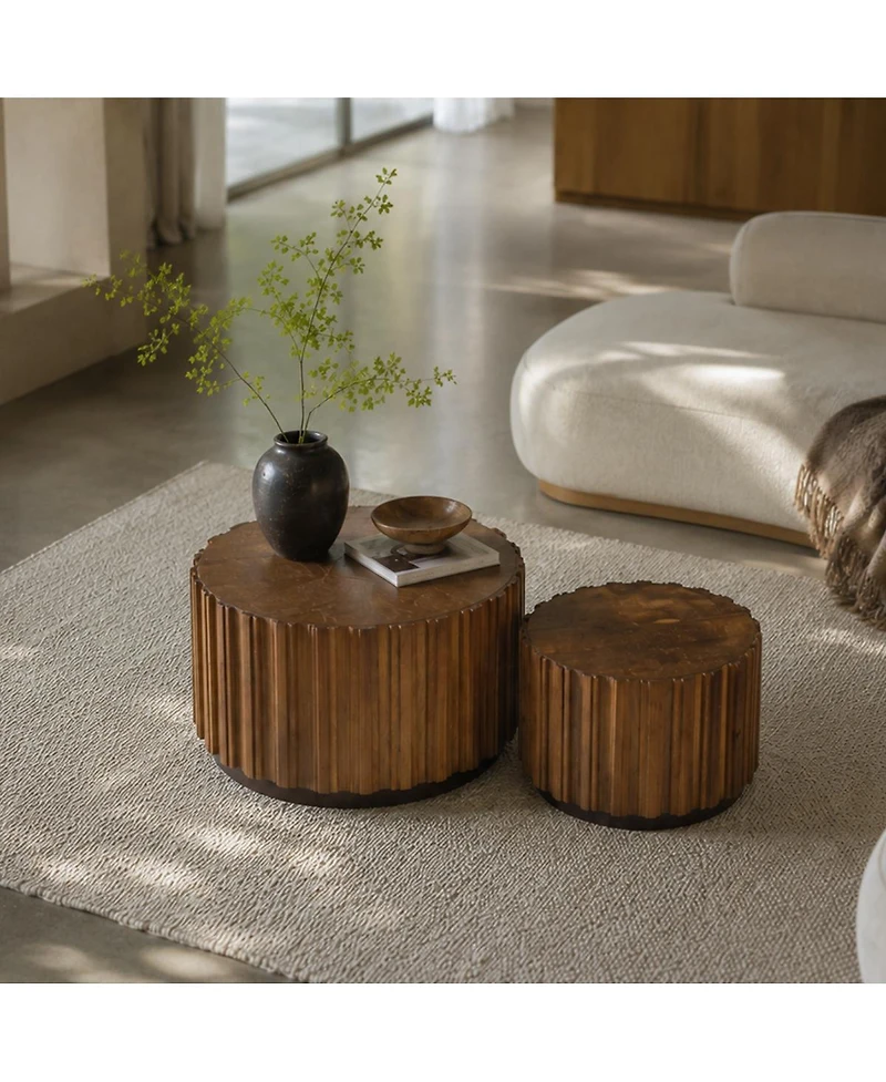Streamdale Furniture Round Nesting Coffee Table Set, Wood with Slatted Body