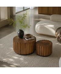 Streamdale Furniture Round Nesting Coffee Table Set, Wood with Slatted Body