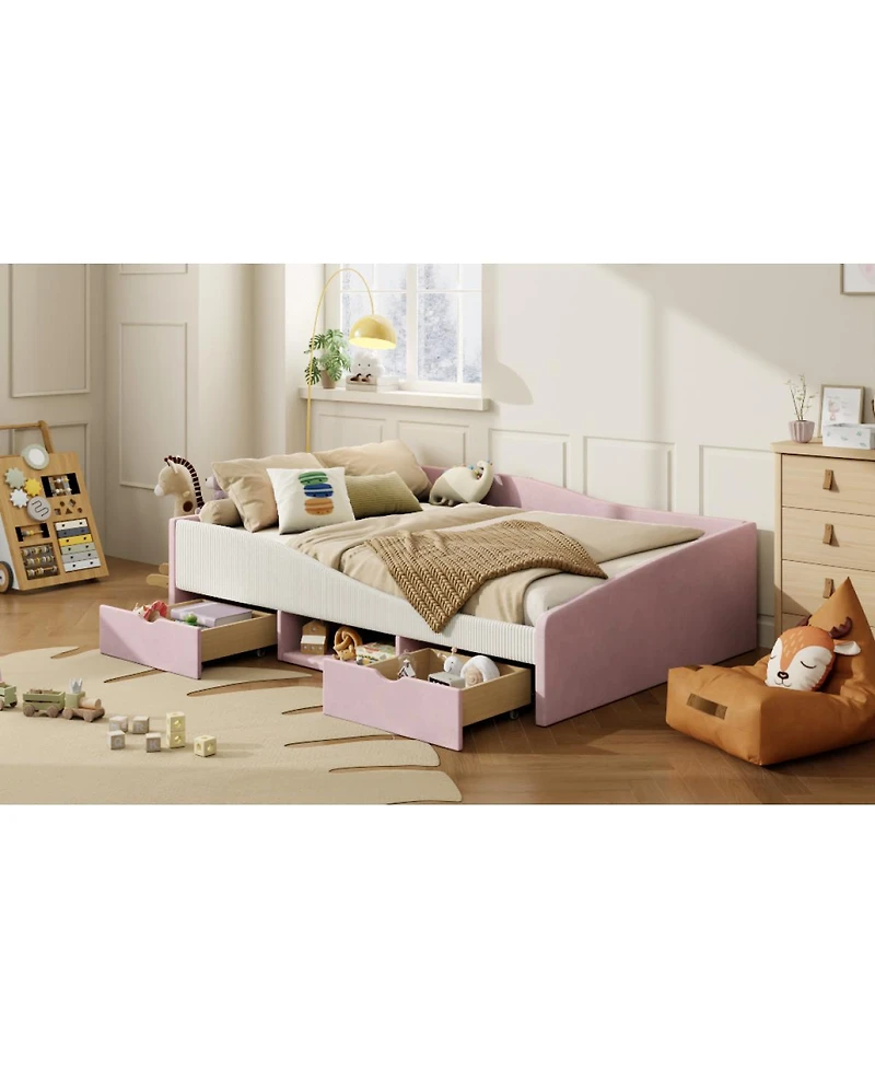 Streamdale Furniture Upholstered Daybed Frame with 2 Storage Drawers