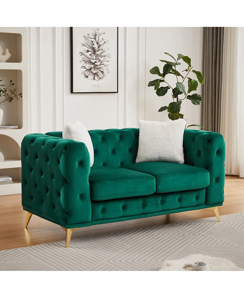 Streamdale Furniture Classic Modern 61.25" Velvet Chesterfield Sofa with 2 Pillows