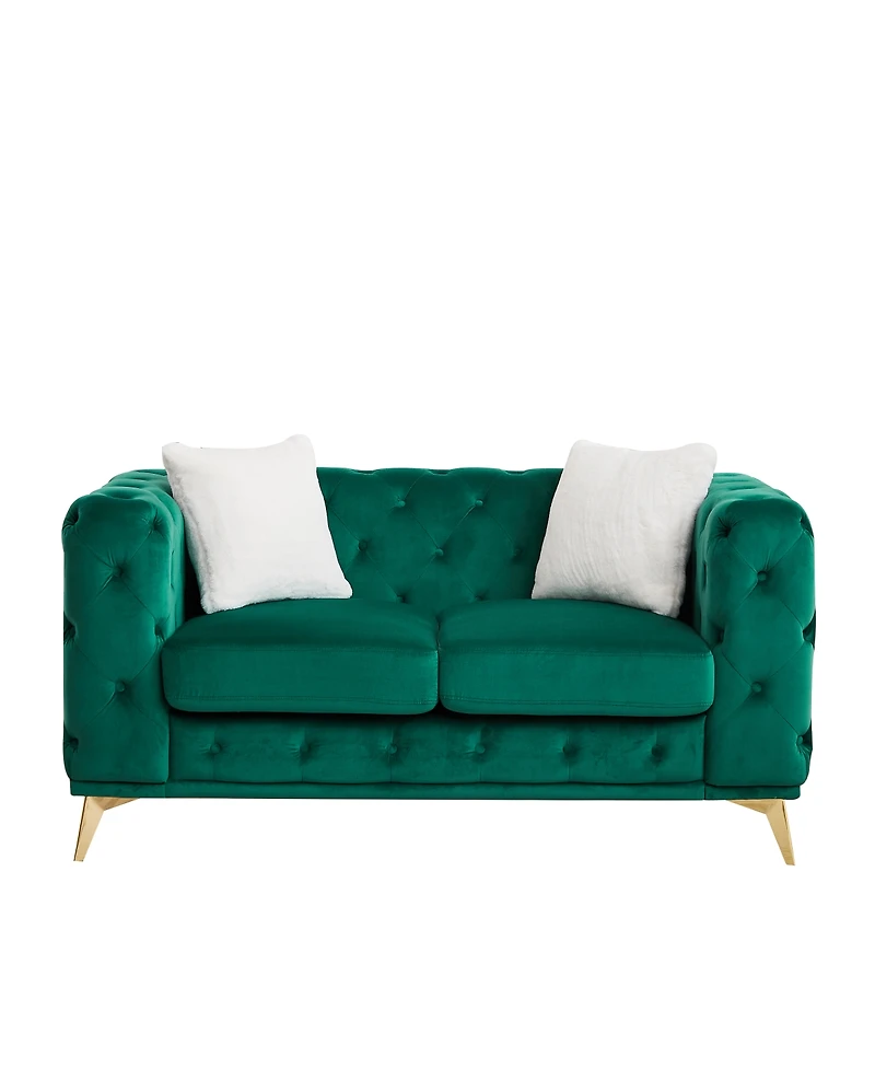 Streamdale Furniture Classic Modern 61.25" Velvet Chesterfield Sofa with 2 Pillows