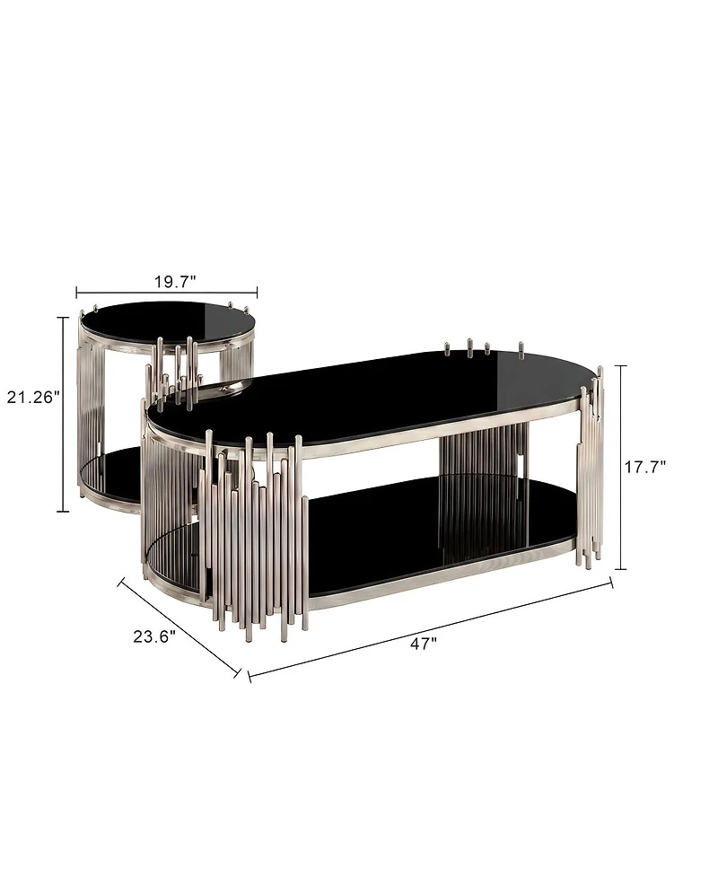 Streamdale Furniture Modern Luxury 2-Piece Oval Glass Nesting Coffee and Side Table Set