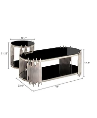 Streamdale Furniture Modern Luxury 2-Piece Oval Glass Nesting Coffee and Side Table Set