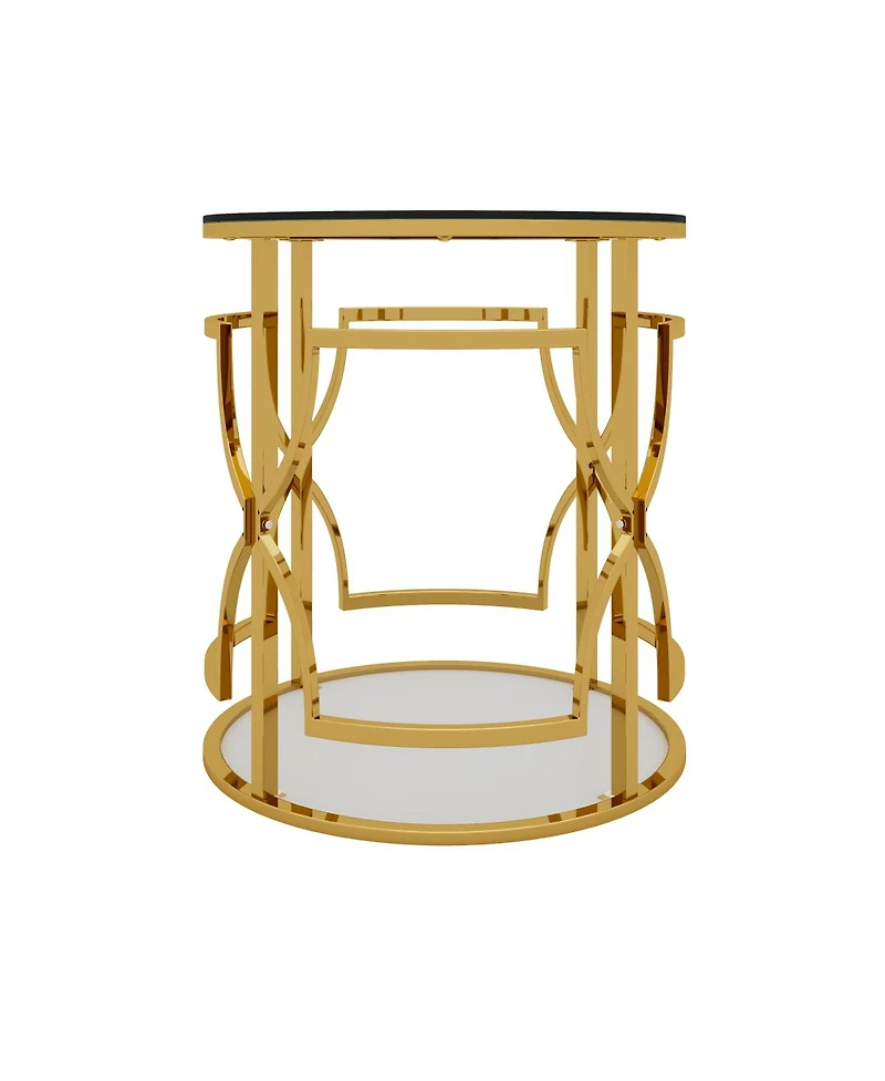 Streamdale Furniture 19.7" Luxury Round Side Table with Tempered Glass Top and Storage Shelf