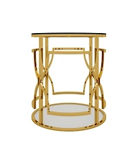 Streamdale Furniture 19.7" Luxury Round Side Table with Tempered Glass Top and Storage Shelf