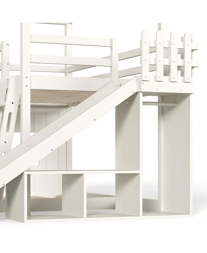 Streamdale Furniture Twin over Full House Bunk Bed with Slide, Storage