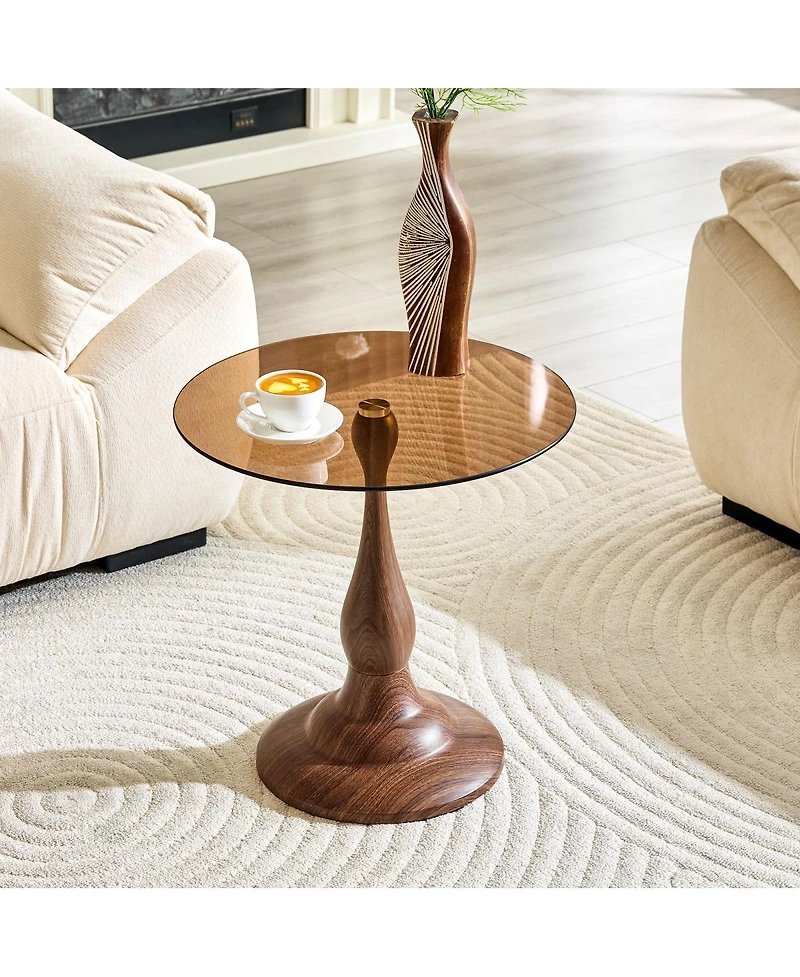 Streamdale Furniture 19.6" Round Glass Side Table with Metal Frame