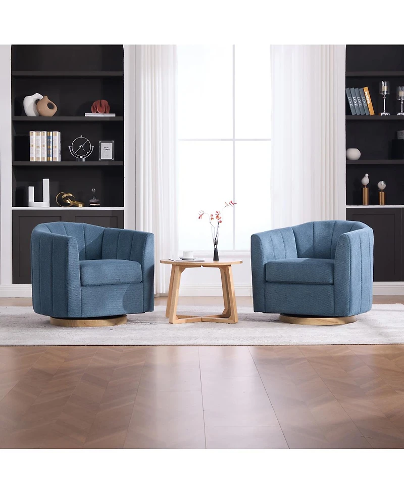 Streamdale Furniture Upholstered Chenille Swivel Barrel Chair with Solid Wood Base