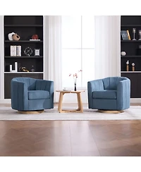 Streamdale Furniture Upholstered Chenille Swivel Barrel Chair with Solid Wood Base