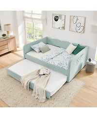 Streamdale Furniture Gingham Upholstered 3-in-1 Full-Size Daybed with Trundle and Storage