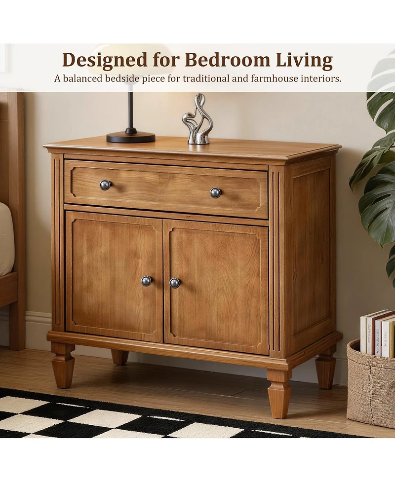 Streamdale Furniture Farmhouse Nightstand with Charging Station, Drawer, and Storage Cabinet