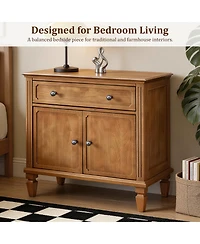 Streamdale Furniture Farmhouse Nightstand with Charging Station, Drawer, and Storage Cabinet