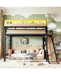 Streamdale Furniture Queen Loft Bed with Slide, Storage, Wardrobe, Usb, Led and Pegboard