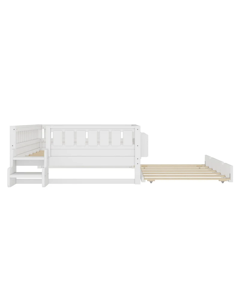 Streamdale Furniture Full Loft Bed with Bookshelves, Staircase, Safety Rails, and Trundle