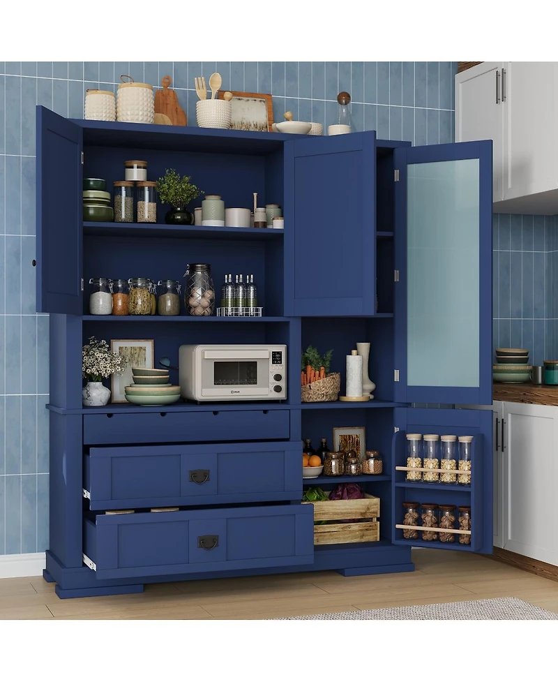 Streamdale Furniture Traditional 63.3" Freestanding Kitchen Pantry Cabinet with Hutch