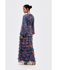 Maryisa Women's Modest Floral Ruffle Maxi Dress