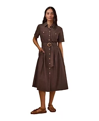Celtic & Co. Women's Belted Safari Midi Shirt Dress